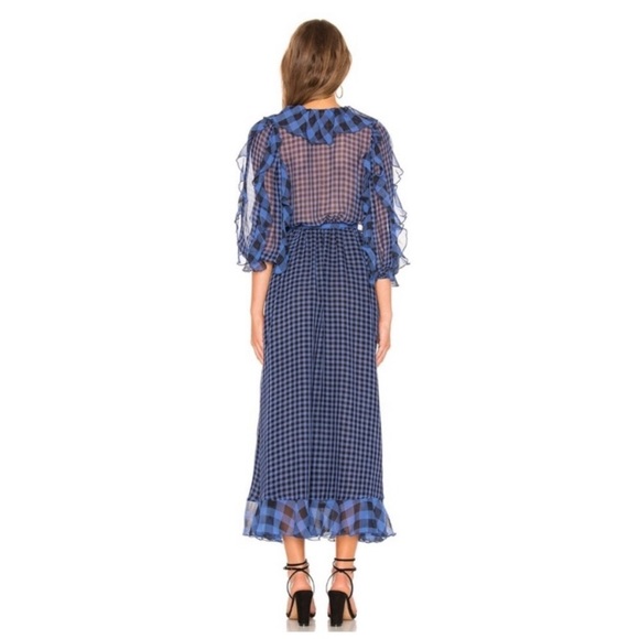 Tularosa Alicia Sheer Gingham Wrap Maxi Dress Size S Blue Ruffle Fairycore - Picture 3 of 12